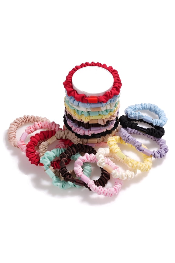 24 Pack Silk Hair Ties, No Damage Elastic Hair Bands in 12 Colors, Soft Multi-Color Scrunchies Set for Ponytails, Braids, and Everyday Use for Women and Girls