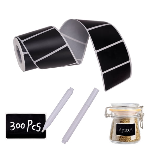HZCrisp 300Pcs Waterproof Reusable Chalkboard Labels with 2 Erasable Chalk Markers, Removable Writable Sticker Labels for Jars, Bins, Pantry, Office and Classroom Organization