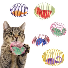 HZCrisp 5 Pcs Interactive Cat Spring Balls with Caged Rats Stretchable Toys for Kitten, Pet Supplies for Indoor Play, Safe & Durable