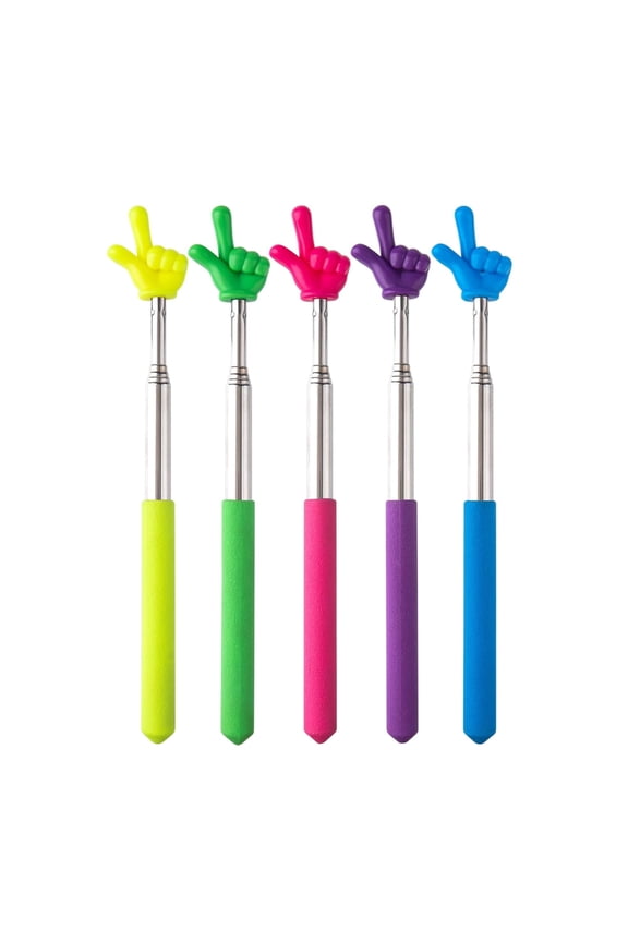 5 Pcs Retractable Teacher Pointer Sticks, Colorful Extendable Hand Pointer for Classroom, Finger Pointing Tool for Teachers and Students, School Supplies for Reading and Presentation