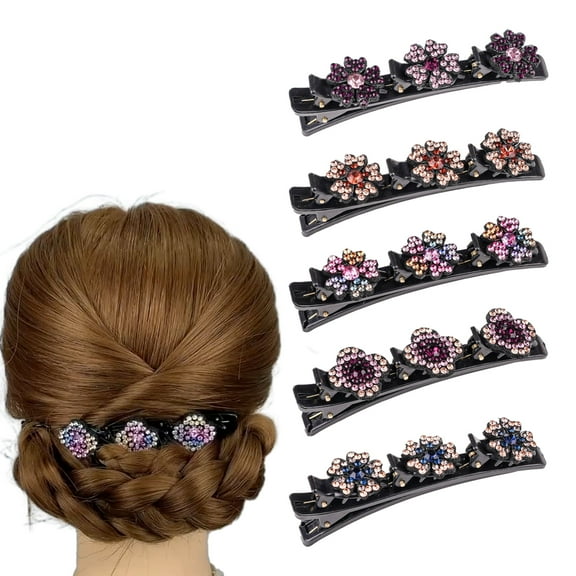HZCrisp 5PCS Sparkling Crystal Braided Hair Clips for Women, Elegant Rhinestone Floral Hair Accessories, Durable Acrylic Styling Clips for Secure Hold, Ideal for Weddings, Parties