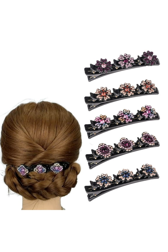 5PCS Sparkling Crystal Braided Hair Clips for Women, Elegant Rhinestone Floral Hair Accessories, Durable Acrylic Styling Clips for Secure Hold, Ideal for Weddings, Parties