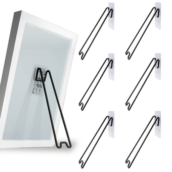 HZCrisp 6 Pack Self-Adhesive Picture Frame Stands, 7.1" Stainless Steel Easel Backs for 8.6"–14" Photo Frames, Heavy Duty Display Stands for Tabletop or Shelf