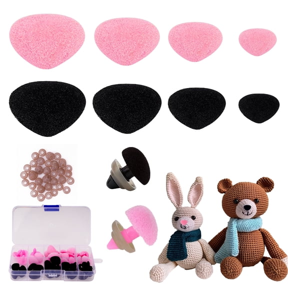 HZCrisp Black & Pink Fuzzy 48 Piece Plush Plastic Safety Noses for Stuffed Animals Teddy Bear Doll Making Kits with Washers