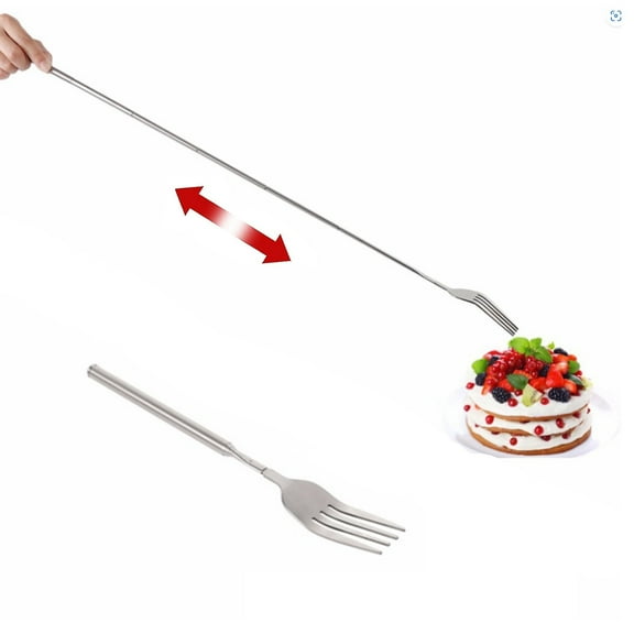 HZCrisp Extendable Stainless Steel Fork, 8.7 to 25.4 Inch Telescopic Adjustable Dinner Fork for BBQ, Dessert, Fruit, Party and Kitchen Use