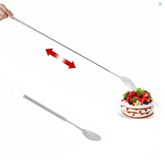 HZCrisp Extendable Stainless Steel Spoon, 8.7 to 25.4 Inch Telescopic Adjustable Dessert and Soup Spoon for BBQ, Cake, Fruit, Party and Kitchen Use