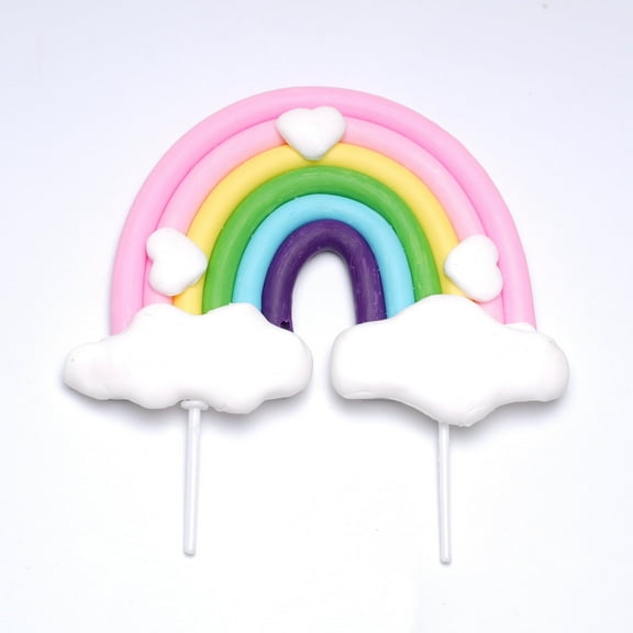 HZCrisp Rainbow Cake Topper with Hearts, Soft Rubber Rainbow Design with Clouds, Colorful Cake Decoration for Birthday, Baby Shower, Party