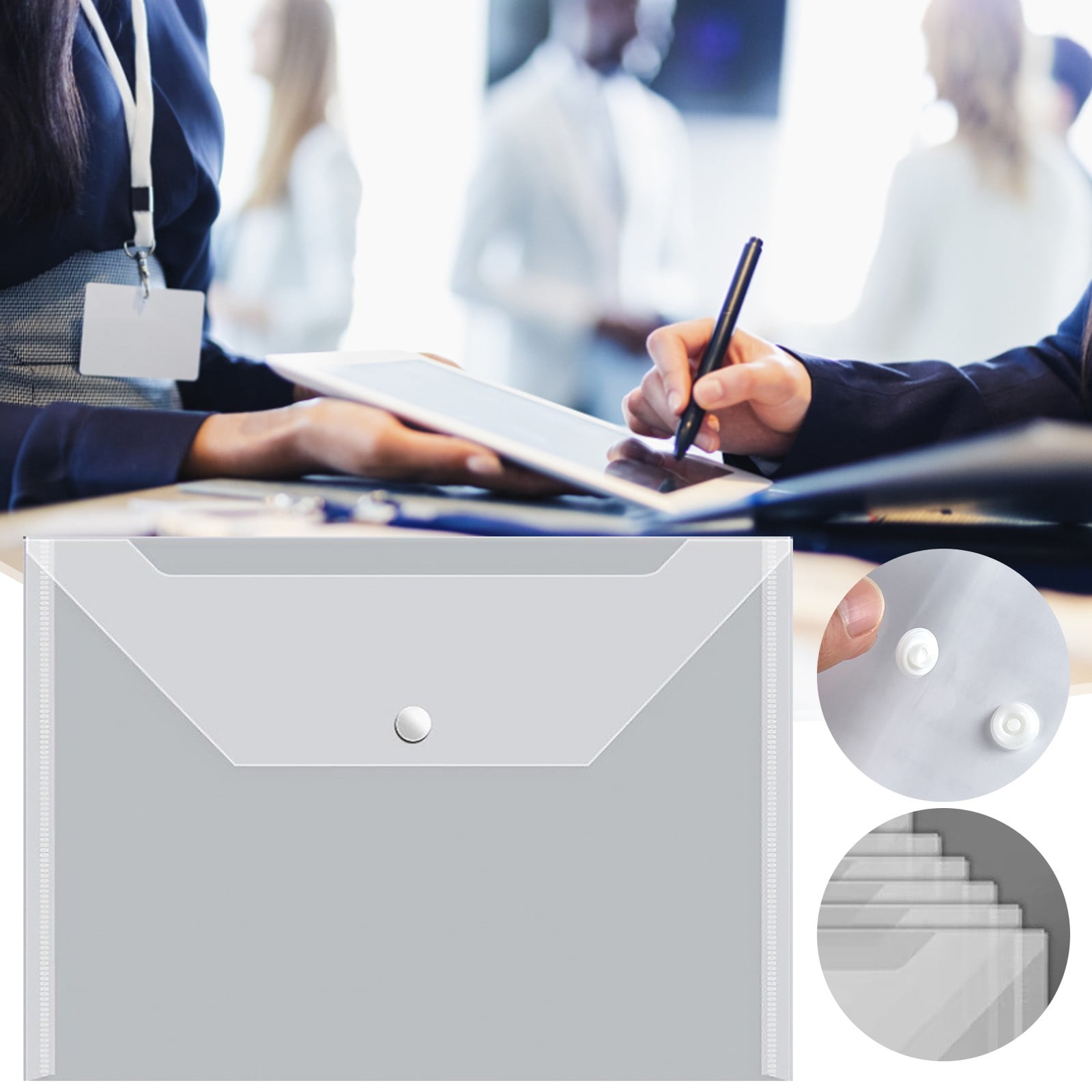 HZHGAV Office Craft Stationery Button A4 Transparent Document Bag Data ...