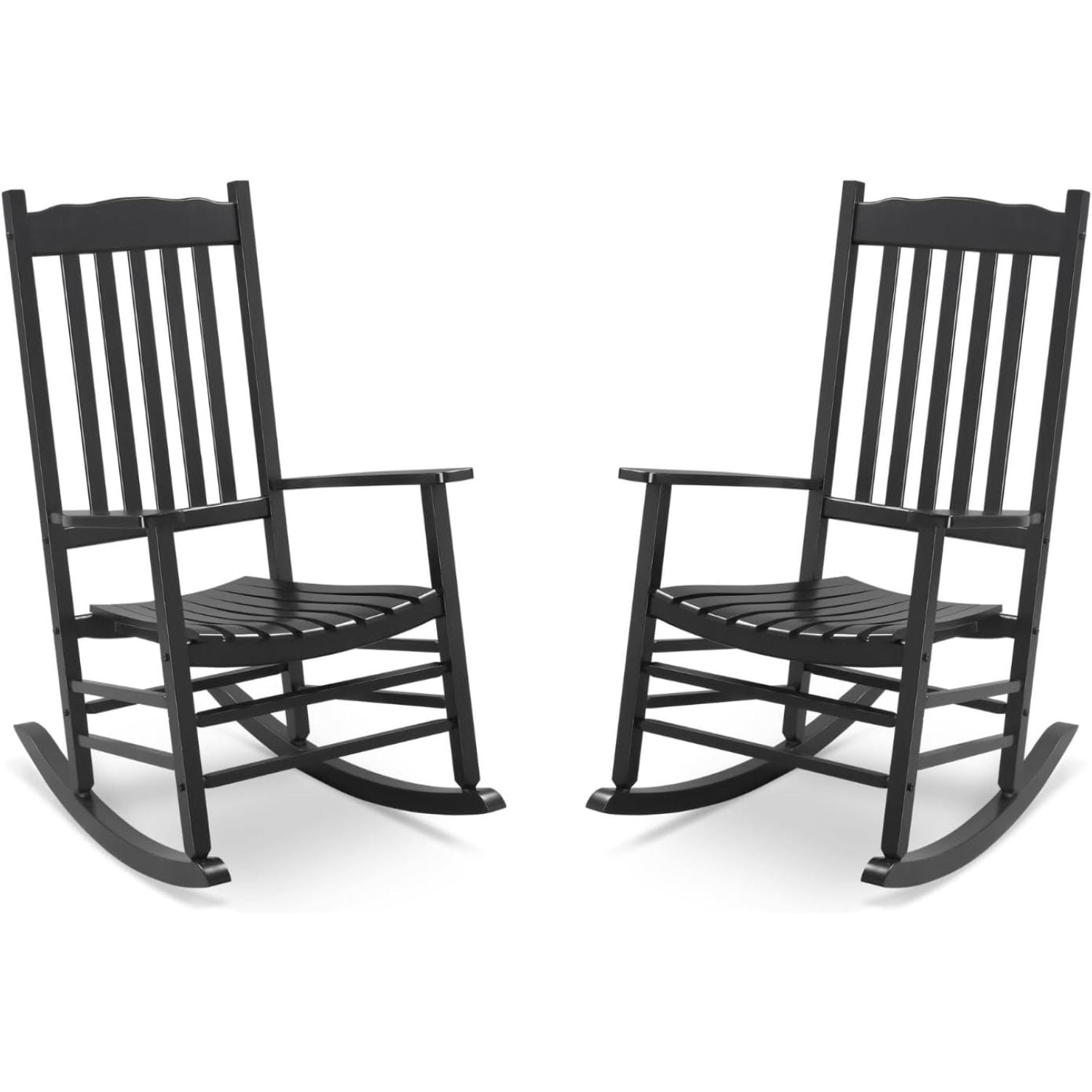 HZJP Outdoor Rocking Chair Set of 2, Solid Wood High Back Rocker, All ...