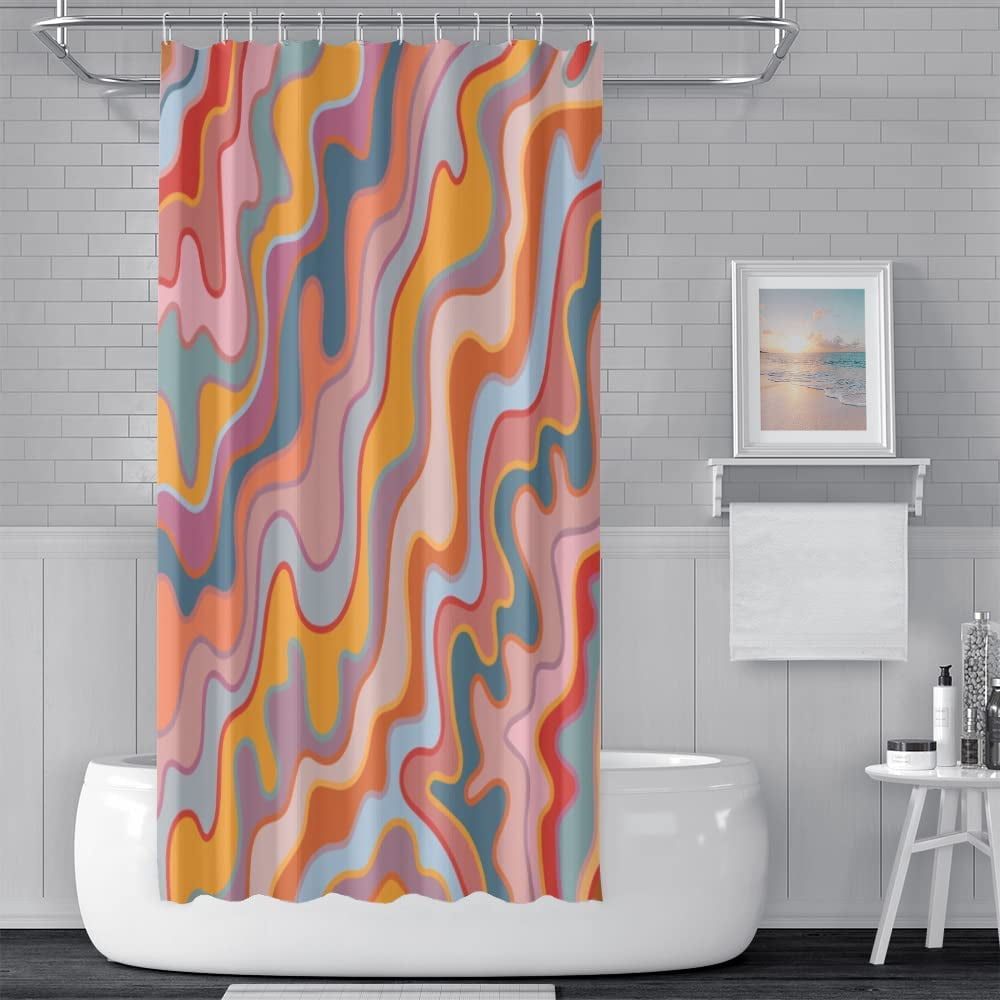 Abstract Pink Boho Shower Curtain – Rainbow Sun & Moon Design, Modern Minimalist Mountains, 72x72 Inch Waterproof Polyester