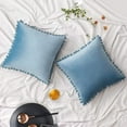 thumbnail image 1 of HZKAICUN Pack of 2 Velvet Throw Pillow Covers Pompom Decorative Pillowcases Solid Soft Cushion Covers with Poms Square for Couch Sofa Bedroom Car 18x18inch Dark Green, 1 of 6