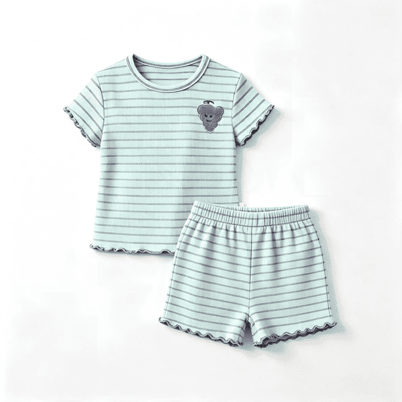 HZLBSE Little Girls Striped Short Sleeve T-Shirt & Shorts Set, Kids 2-Piece Casual Loungewear Outfit with Cute pattern, Summer Breathable Playwear for 2-10 Years