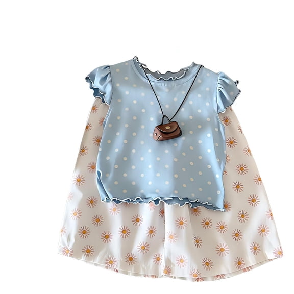 HZLBSE Ruffle Sleeve Wide Leg Casual Outfit Set 2-Piece (Little Girls)
