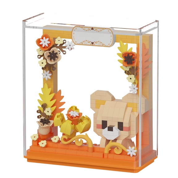 HZLKADAQ Cute Puppy Garden Frame Mini Micro Building Blocks with Acrylic Dustproof Display Case, DIY Floral Brick Desk Decor Gift for Teens and Adults