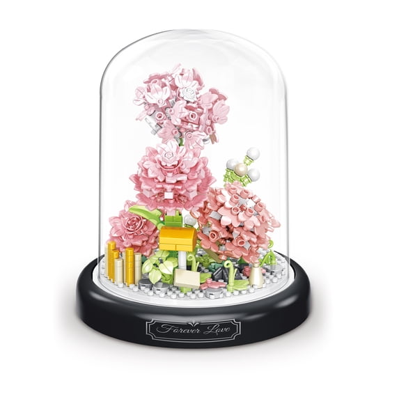 HZLKADAQ Eternal Flower Building Blocks with Display Dome - DIY Artificial Flower Bouquet Set, Forever Blooming Floral Model, Ideal Gift for Valentine's Day,Mother's Day,Birthday