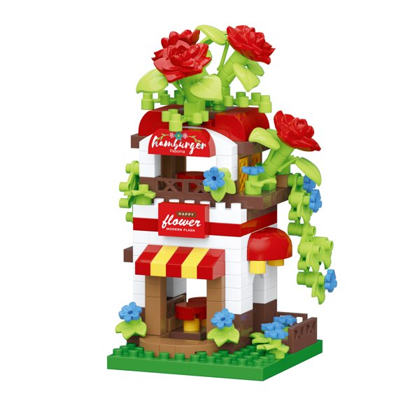 HZLKADAQ Flower House Street View Building Model Building Blocks Toys, 9 Different Styles of Mini City Building Models Creative DIY Assembly Toys Children's Adult Desk Office Desk Ornament Gifts