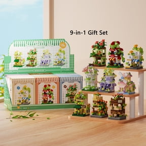 HZLKADAQ Flower Street View Building Blocks Set, 9PCS Mini City House Architecture Model, Creative DIY Bricks Toy for Kids Adults, Home Decor Ideal Gift