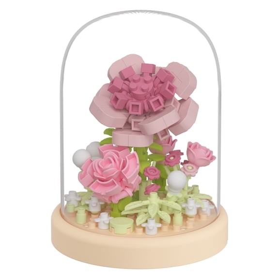 HZLKADAQ Mini Building Block Flower Set with Dust Cover, Artificial Forever Flower Bouquet, DIY Botanical Construction Toy for Adults & Kids, Home Office Desk Decor, Creative Gift Idea