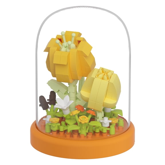 HZLKADAQ Mini Building Block Flower Set with Dust Cover, Artificial Forever Flower Bouquet, DIY Botanical Construction Toy for Adults & Kids, Home Office Desk Decor, Creative Gift Idea