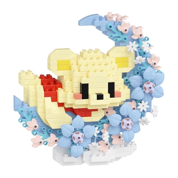 HZLKADAQ Mini Building Blocks Set Toy, Cute Animal on Floral Moon Micro Bricks Kit, DIY Assembly, Creative Desk Decor Gift for Adults