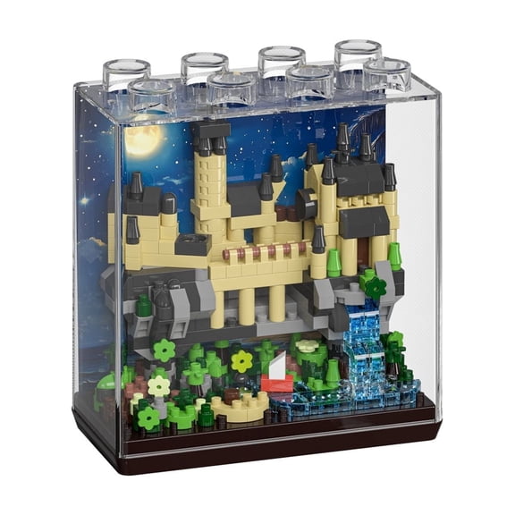 HZLKADAQ Mini Castle Building Blocks Set with Acrylic Display Case, DIY Fairy Tale Castle Model Kit, Educational Toy for Kids Adults, Home Desk Decor, Creative Gift for Girls Boys