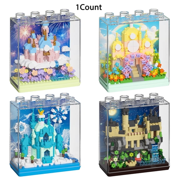 HZLKADAQ Mini Castle Building Blocks with Display Case, 4 Styles Fairy Tale Castle DIY Bricks Set for Kids & Adults, STEM Toy Gift for Girls, Ages 8+
