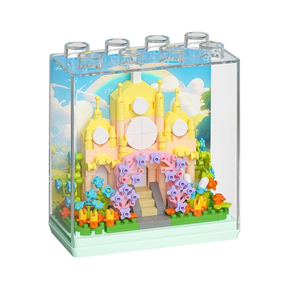 HZLKADAQ Mini Castle Building Blocks with Display Case, 4 Styles Fairy Tale Castle DIY Bricks Set for Kids & Adults, STEM Toy Gift for Girls, Ages 8+