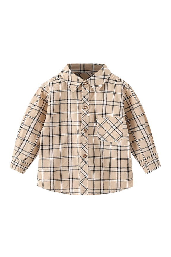 Boys Long Sleeve Button Down Shirt - Collared Uniform Boys Shirt Button Up Shirt Boys Khaki,3-4 Years