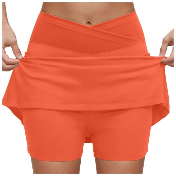 HZLPFO Mini Skirt Women Casual Mini Stretch Waist Flared Plain Pleated Skater Skirt Orange,M