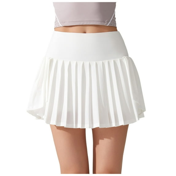 HZLPFO Woman Skirt Girl High Waisted Pleated Tennis Skirt School A-Line Skater Skirts with Lining Shorts White,M