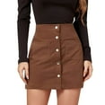 thumbnail image 1 of HZLPFO Women High Waist Soft Suede Button Down Skirt Slim Back Zip Side Pocket Mini Skirts for Women Brown,XL, 1 of 7