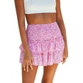 thumbnail image 1 of HZLPFO Women's Boho Ruffle Mini Skirt Summer Print Floral Tiered Short Skirts for Women Casual High Waist Flowy Pleated Skirt Pink,XL, 1 of 7