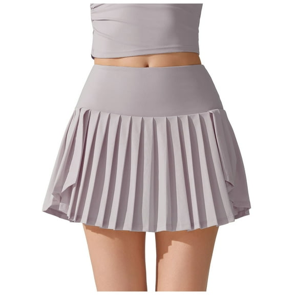 HZLPFO Women's Skirt Casual Mini Stretch Waist Flared Plain Pleated Skater Skirt Grey,L