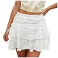 thumbnail image 1 of HZLPFO Women’s Skirt Cute High Waist Ruffle Mini Skirt Layered Ruffle Hem Flared Flowy Casual Swing Beach Mini Short Skirt White,S, 1 of 4