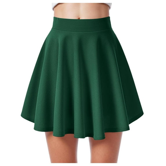 HZLPFO Women's Skirts Pleated Skater Skirt Basic Casual High Waisted Ruffles Flared Mini Lingerie Skirts Green,XL