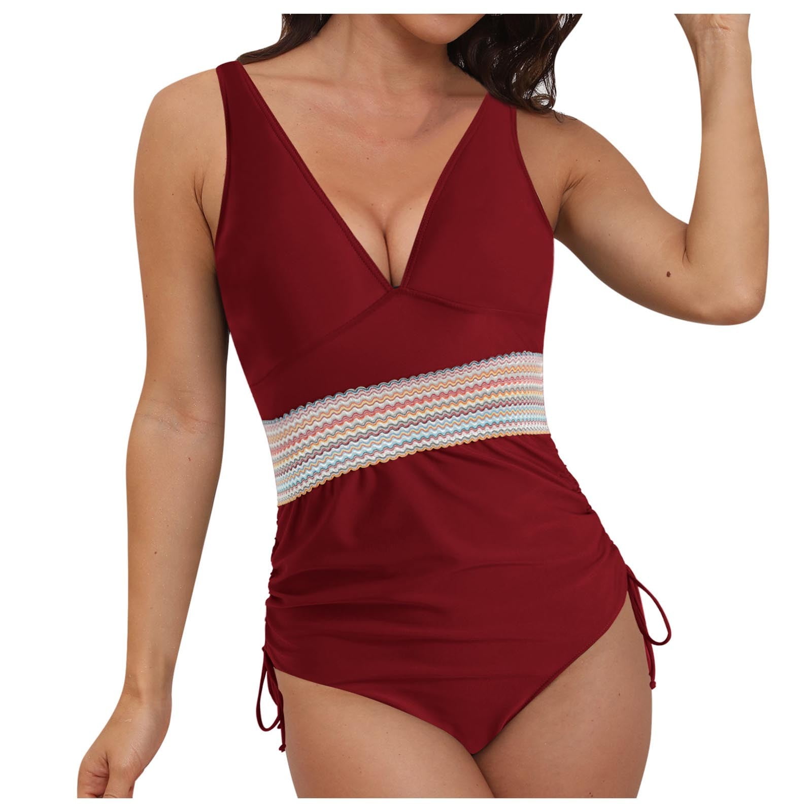 Charmo Women's Color Block Swimsuit Dress - 2 Layer Skirt, Built-in Briefs & Bra, Adjustable Cross/Straight Back