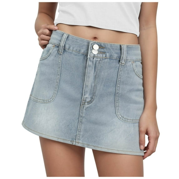 HZLPFO Womens Denim Skirt Casual Mini Jean Skirt Stretch Low Waist Jean Skirt for Women Zip Fly Denim Mini Skirts Light Blue,M