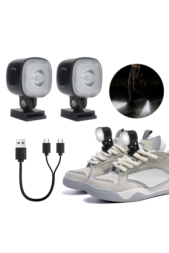 1 Pair LED Shoe Lights Rechargeable Headlights Waterproof High Lumens Ultralight Hands-Free Flashlights Running Shoe Lamps