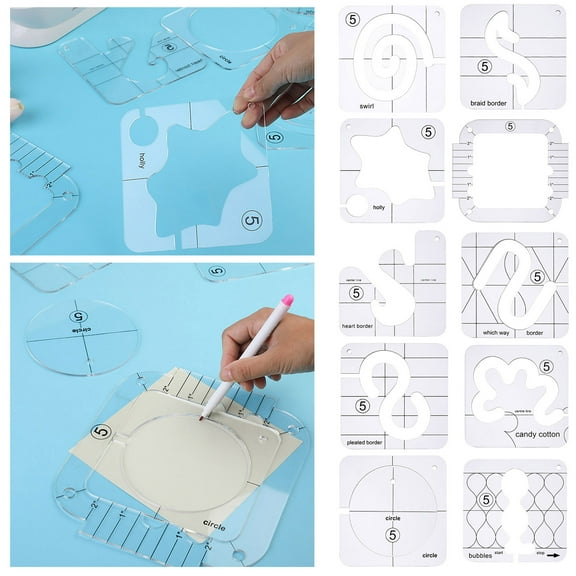HZLXW 1 Set Acrylic Quilting Template Free Motion Quilting Ruler DIY Hollow Quilting Frame Stencil Guide Industrial Domestic Sewing Machine Sewing Supplies