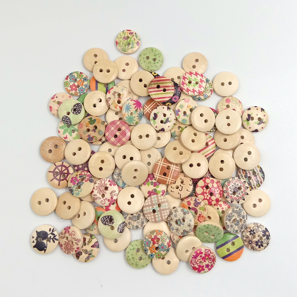 HZLXW 100Pcs Colorful Flower 2 Holes Wooden Buttons Sewing Scrapbook ...