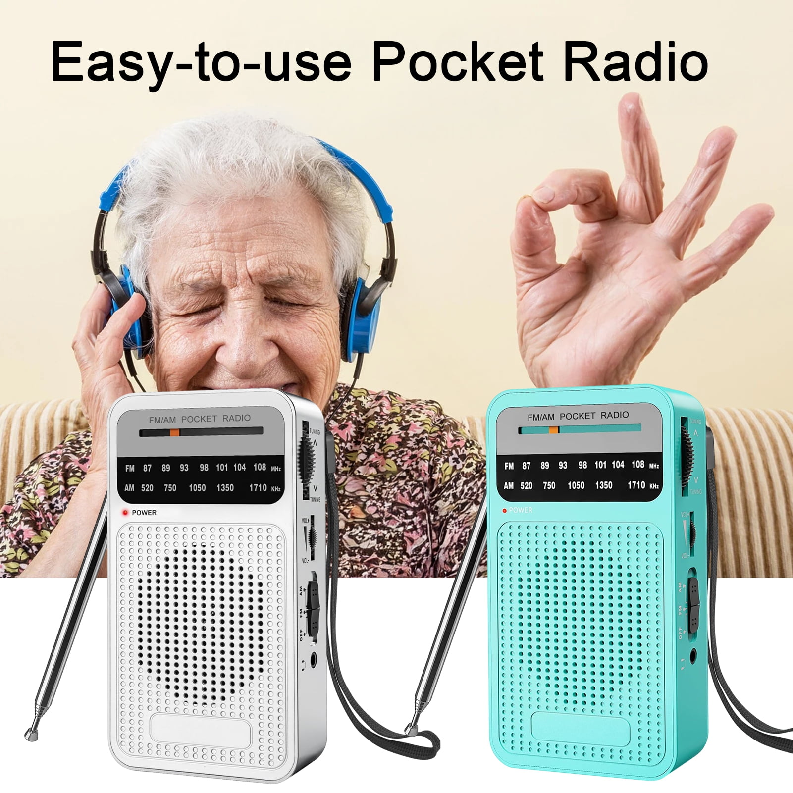 HZLXW Portable AM/FM Radio with Speaker Clear Stereo Sound Battery ...