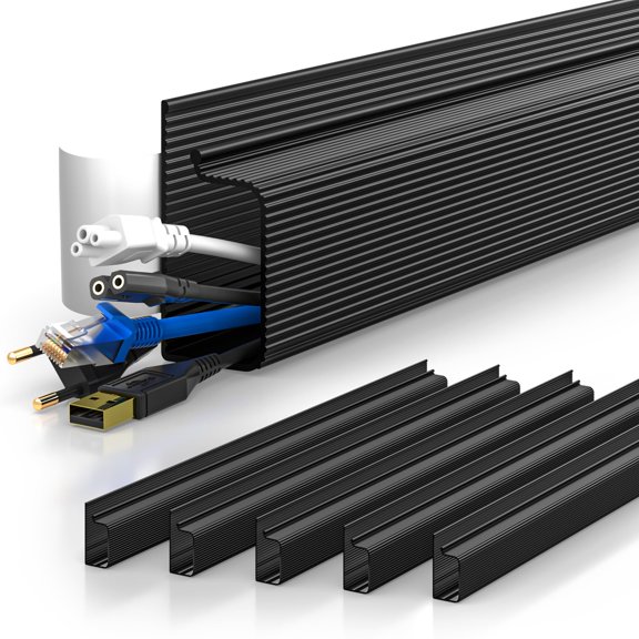 HZLXW Under-Desk Cable Management Slot Self Adhesive No Drilling Desk Wire Raceway Universal Ethernet Network TV Computer Power Cord Hider Organizer