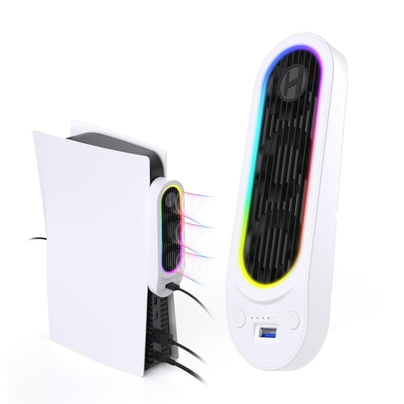 HZLucki PS5 Cooling Fan with 9 LED Light and Auto On/Off, Quiet PS5 Fan with Auto Adjustable Speed and USB3.0 Hubs, Efficient Cooling Accessories Compatible with Playstation 5 Disc/Digital Edition