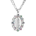 thumbnail image 1 of HZMAN 14K Gold Plated Oval Cutout Heart Virgin Mary Prayer Necklace Amulet Our Lady of Guadalupe Pendant Multicolor Cubic Zirconia Women Daughter Gift (Silver), 1 of 6