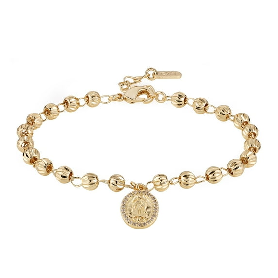 HZMAN 14K Gold Plated Virgin Mary Rosary Bead Bracelet Dainty Virgin of Guadalupe Adjustable Link Bracelets for Women Party Wedding Jewelry Gift