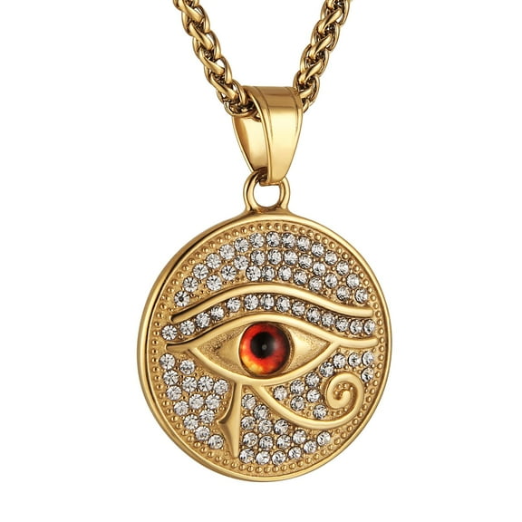 HZMAN 18k Gold Plated Eye of Horus Egypt Protection Dog Tag Pendant Stainless steel Necklace Jewelry Gift (Gold Eye of Horus)