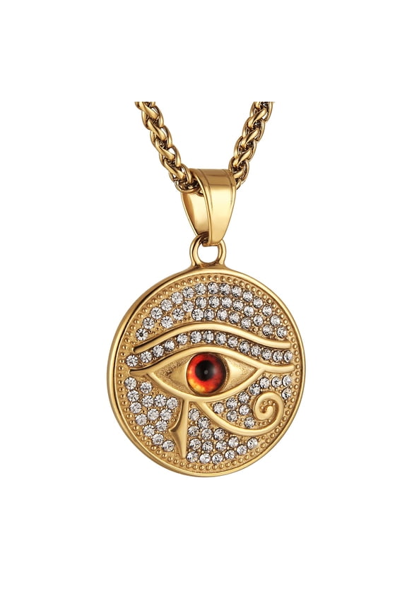 18k Gold Plated Eye of Horus Egypt Protection Dog Tag Pendant Stainless steel Necklace Jewelry Gift (Gold Eye of Horus)