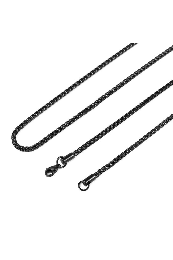3.0 mm Stainless Steel Black Wheat Chain Necklaces for Men Women 16" -30" (Black,28)
