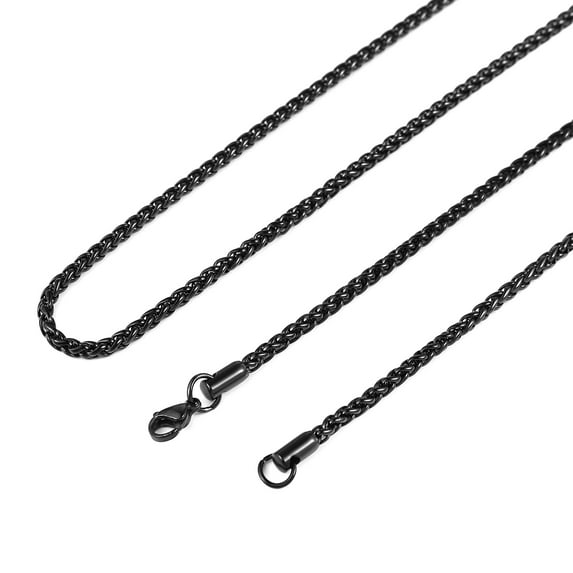 HZMAN 3.0 mm Stainless Steel Black Wheat Chain Necklaces for Men Women 16" -30" (Black,28)