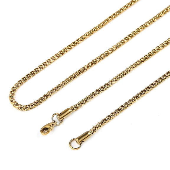 HZMAN 3.0mm Stainless Steel Gold Wheat Chain Necklaces for Men Women 16" -30" (Gold,20)